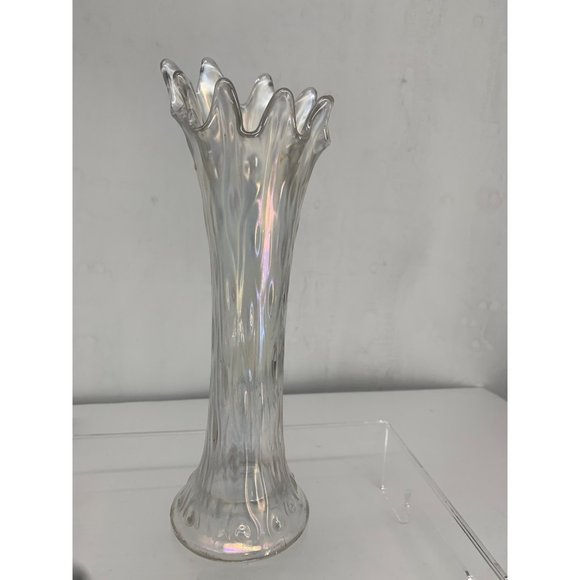 Northwood Tree Trunk White Opalescent Iridescent Pre 1940 Swung Glass Vase - Picture 1 of 11